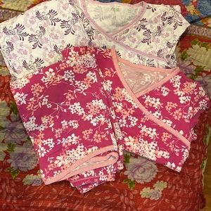 Garnet Hill Asian Wrap Organic-Cotton Short-Sleeve Cropped Pajamas - 2 sets